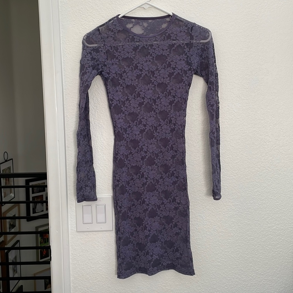 American apparel long sleeve spandex lace floral mini dress